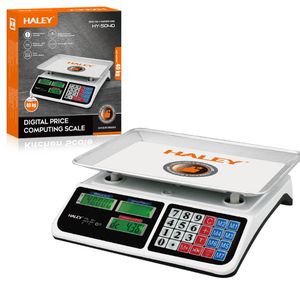 HALEY Balance électrique HY-5041  avec écran LCD, corps robuste de couleur blanche, plateau en acier inoxydable de 420 g, capacité de 40 kg