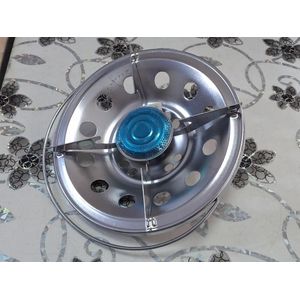  brûleur à gaz portable métallique avec une tête de réchaud bleue, conçu pour les petites bouteilles de gaz 