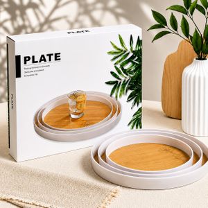 Plateaux de Service Ronds – Lot de 3 Plateaux Gigognes Effet Bois, Décoratifs et Multifonctions