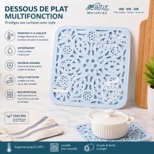 Dessous de Plat en Silicone Résistant à la Chaleur – Tapis de Protection Antidérapant pour Casseroles, Poêles, Théières et Plats Chauds – Lavable et Réutilisable