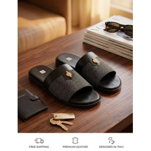 Sandales Glissières Artisanales en Cuir et Toile Tressée