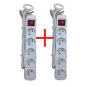 2 Multiprise Filaire / Rallonge, 5 Prises + Interrupteur - Blanc - Garantie 5 Ans