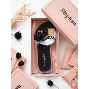 Stephan Chaussure Sandales Artisanales "Stéphan" – Édition Fleur en Rotin pour femme -Noir