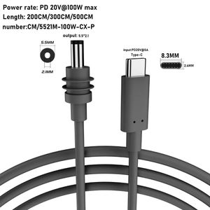 USB C vers Mini cordon d'alimentation type-c entrée DC 20V 5A câble de prise cylindrique, DC5.5* 2.1mm à 5.5*2.1mm prise 10M câble