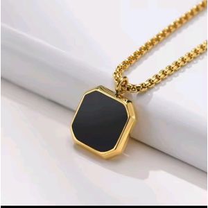 3D Fashion Longue Chaîne homme Hip Hop 60cm En Acier Inoxydable couleur Doré pendentif carré incrusté de Noir idéal cadeau pour Noël saint valentin, mariage, anniversaire, baptême