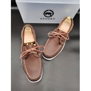 Geogra Chaussure mocassin bateau en cuir pour homme/ baladeuse homme de style Sebago/ chaussure bateau/ mocassin - Marron 