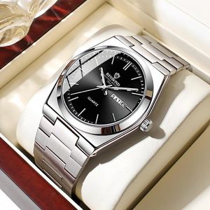 BINBOND Montre homme lumineuse, étanche, de luxe avec calendrier + étui + outil de réglage - Argent/Noir