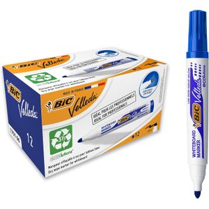 Bic Boîte de 12 Marqueurs Effaçables à Sec pour Tableau Blanc Velleda Ecolutions 1701 (Encre Bleue)