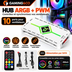 Contrôleur Hub Ventilateur PC Gamer - 8 Ports PWM & 8 Ports ARGB 5V - Synchro Carte Mère & Télécommande Sans Fil