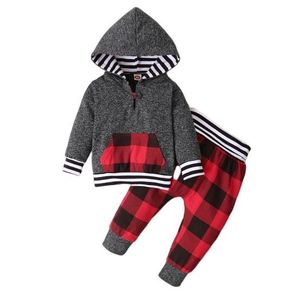 Catpapa 0-2 ans: Sweat à capuche gris & pantalon à carreaux, stylé et chaud, parfait pour le jeu quotidien et les activités en plein air, conçu pour les tout-petits actifs (Côte d'Ivoire & Sénégal)