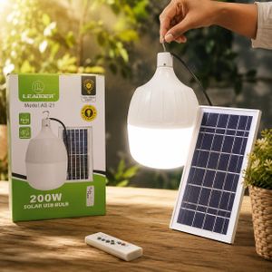 Lanterne Ampoule Solaire LED Leadder AS-21 200W – Avec Panneau Solaire, Télécommande & Crochet de Suspension