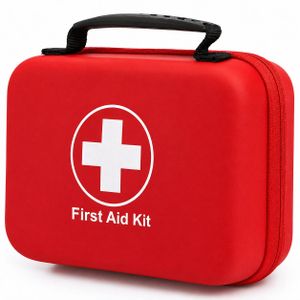 Kit de Premiers Secours Portable – Trousse d’Urgence Rouge avec Étui Rigide, Compartiments Intérieurs et Poignée de Transport – Maison, Voiture, Bureau et Voyage