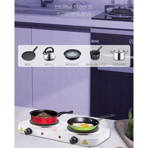 Plaque électrique double foyer, réchaud électrique puissant, cuisson rapide électrique, plaque chauffante multifonction, appareil cuisson polyvalent, double plaque chauffante portable.