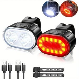 2 pièces lampes de vélo LED, combinaison de lumières avant et arrière USB