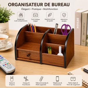 Organisateur de bureau en bois multifonction avec tiroir
