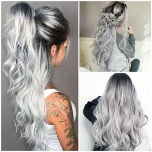 Longue vague dégradé noir gris synthétique perruque naturelle pour les femmes noires cosplay Party coiffure résistant à la chaleur