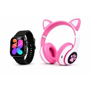 Montre Connectée + Casque Bluetooth Chat Rose 2 en 1