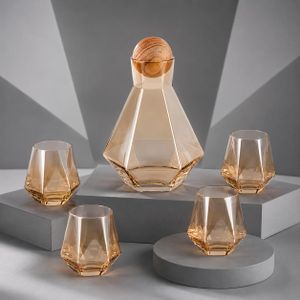 Service à Boisson Élégant – Carafe + 4 Verres Teintés Ambrés