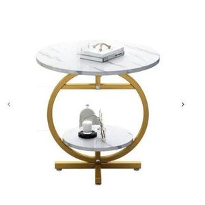 Agréable Table d'appoint ronde à 2 niveaux, style marbre, idéale pour canapé, coin repas, salon, chambre ou cuisine