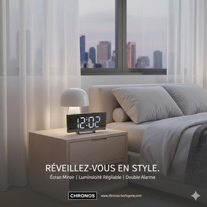 Horloge de Bureau Digitale 6.5" - Mode Nuit - Écran Miroir Large