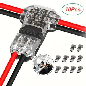 10 pièces connecteurs à encliqueter T2 pour fils et câbles, sans soudure, sans dénudage, connecteurs terminaux rapides, accessoires électriques automatiques