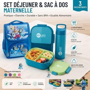 Set Déjeuner et Sac à Dos Maternelle - Boîte à Repas 3 Compartiments avec Gourde