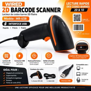 Lecteur Code Barre 2D Filaire Douchette USB Scanner 1 Pcs