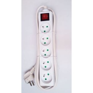 Rallonge Multiprise à 5 Trous Et De Longueur 3 Mètre. Certifiée NF - Blanc