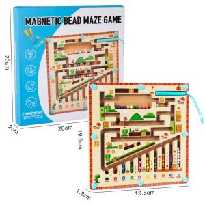 Stem Jeu Magnétique en Bois Montessori – Labyrinthe Éducatif avec Stylet Magnétique – Apprentissage des Couleurs, Chiffres et Motricité Fine