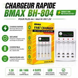 Article BMAX BH-804 – Chargeur Rapide pour Piles Rechargeables AA / AAA Ni-MH