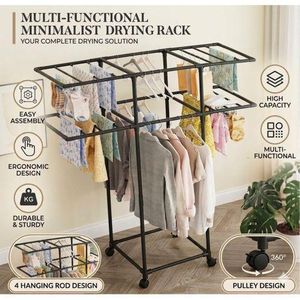 Étendoir à linge rotatif multifonctionnel transversal pour chambre, séchoir à linge, porte-serviettes mobile et range-chaussettes Pour balcon