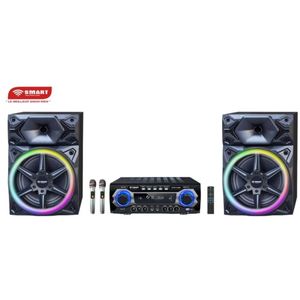 Smart Haut-Parleur _STHP-2100E –2000W – 2Woofers 10'' – USB, Carte SD, AUX, HDMI (ARC), et DVD– 2xMicros – Télécommande –Noir