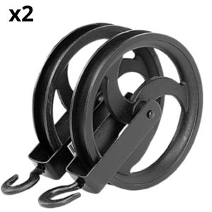 Lot de 2 Poulies de Chantier en Acier Renforcé - Poulie de Levage avec Crochet de Sécurité - Capacité Haute Résistance - Idéal pour Puits, BTP, Déménagement et Manutention Lourde