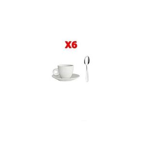 Set De 6 Tasses à Café Express + 6 Petites Cuillères - Blanc BG