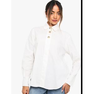 Chemise à Manche Longue Pour Femme -Blanche avec Boutonnière Doré- Chic & Élégant.
