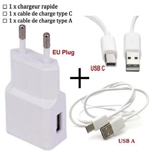 Chargeur rapide - 2 Câble USB De Type A - Type C - câble type c - chargeur type c - Blanc