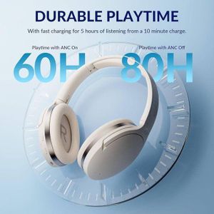 PREMUIN  Casque Bluetooth TONEMAC H3 Reduction Bruit Active (ANC) - Autonomie 80H - Connecter 2 Appareils - 5 Micros - Bonne Qualité  HG