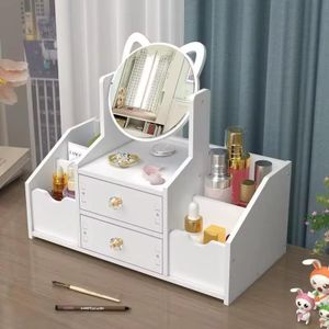Boîte de rangement cosmétique avec miroir de maquillage, organiseurs de maquillage, boîte de rangement cosmétique, finition de bijoux T1, produit de soin de la peau rouge net T1