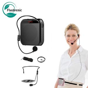 Flushrenic Amplificateur de voix avec casque de microphone câblé, haut-parleur portable rechargeable PA système amplificateur de parole de microphone personnel, haut-parleur pour les enseignants, guides touristiques / entraîneurs Metting / Yoga / Fitness (noir)