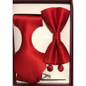 Coffret Accessoires Cravate + Pince + Nœud Papillon + Pochette + Bouton De Manchettes - Rouge