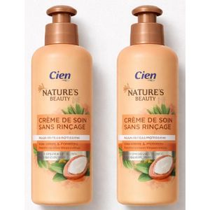 Lot De ( 2 × 200ml ) Crème De Soin Nourrissant Sans Rinçage CIEN aux Huiles d'argan et d'amande douce Cheveux très secs ou Indisciplinés Importé De France 