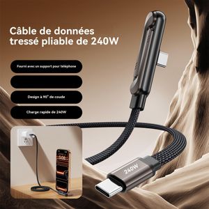 Câble Type C 240W Tressé Alliage de Zinc – Câble de Charge Rapide USB-C vers USB-C, Connecteur Coudé avec Support,Câble Type C 240W Tressé – Charge Rapide USB-C vers USB-C, Alliage de Zinc