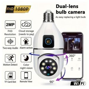 Caméra d'intérieur sans fil en forme d'ampoule double objectif V380 pro 