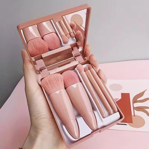 Ensemble de 5 pinceaux de maquillage portables avec miroir - Kit de voyage pliable, mini ensemble de pinceaux de maquillage pour voyage