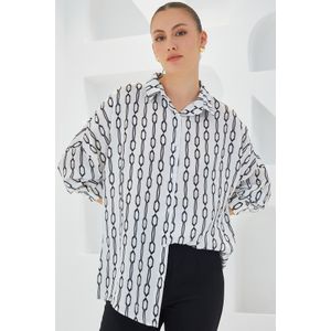 Bigdart Chemise Oversize En Satin à Motifs Noirs Et Blancs Pour Femme 3985