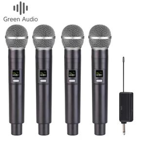 Microphone sans fil UHF longue portée 4 canaux, avec mini-récepteur portable et sortie jack 6,35 mm, idéal pour les réunions à domicile, en entreprise ou à l'église.