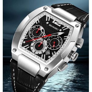 SKMEI Original 9357 Montre-Bracelet pour Hommes en Cuir Véritable Luxe Étanche 3ATM Montre d'Affaires en Acier Inoxydable