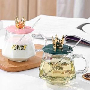 Lot de 2 tasses en verre de haute qualité avec couvercle en forme de couronne