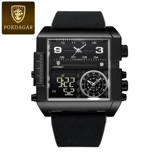 POEDAGAR Montre Homme De Luxe CADRAN CARRE NOIR AVCE BARACELETS EN CUIR NOIR