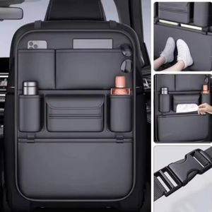 Organisateur de dossier de siège auto résistant à l'usure avec 6 poches, porte-mouchoirs/porte-gobelet et protection anti-coups de pied imperméable